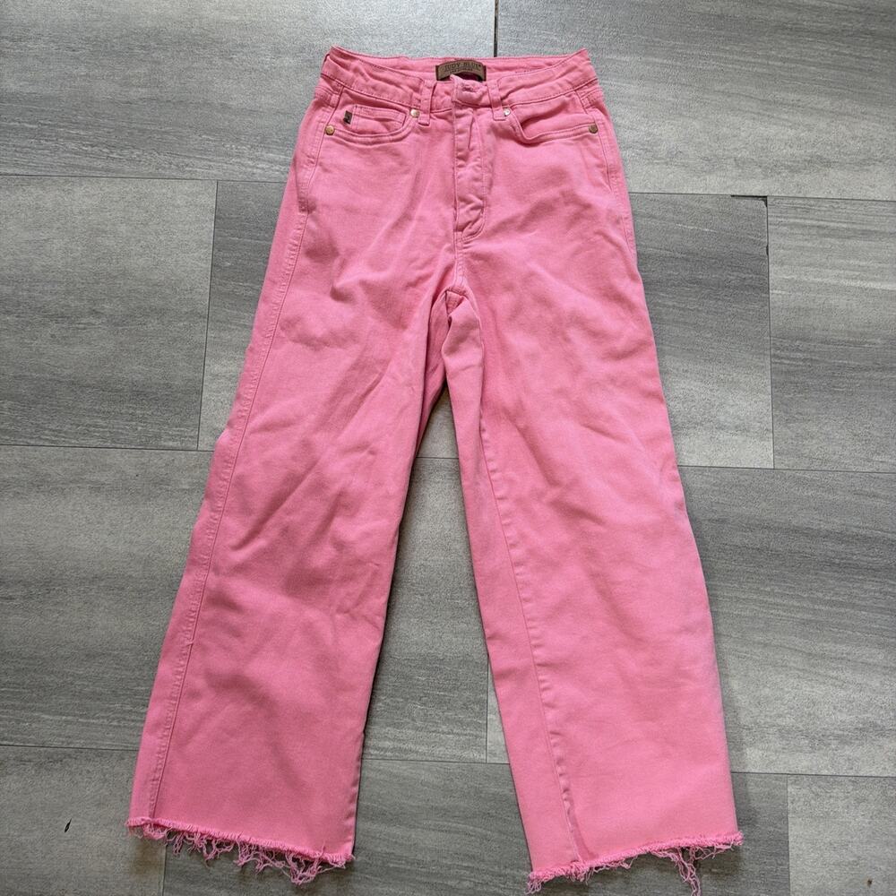 JUDY BLUE High Waist Wide Crop Jeans Womens 1/25 Rose Pink Raw Hem JB88822C